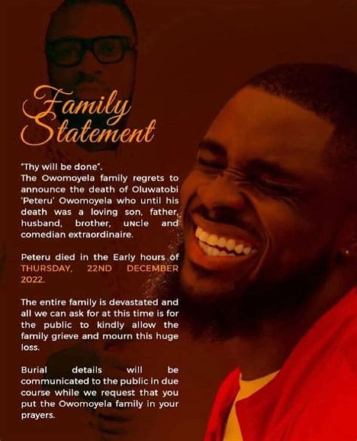 Nigerian comedian Peteru Comedy dies; cause of death unknown