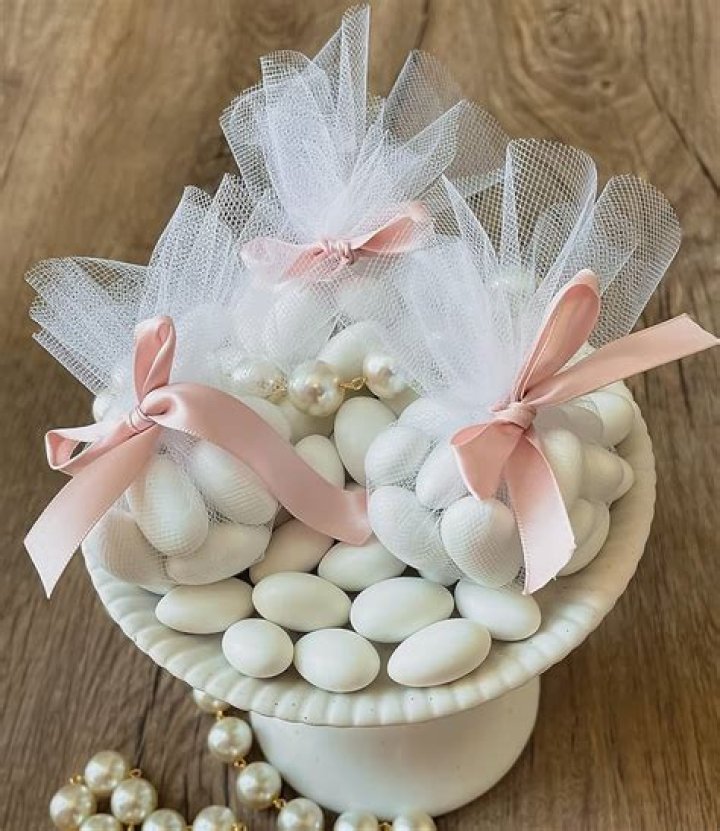 Wedding & Baptism bomboniere favors. Christening bonbonieres with jordan almonds, 11.75" Ivory Agape Favor, 12" Ella Favor Wedding Favor Boubouniera — Blessed Celebration